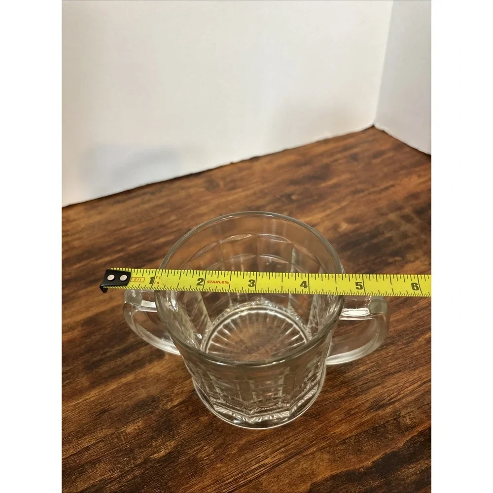 Vintage Federal Glass ClearWaffle Pattern Double Handle SugarBowl Starburst Base